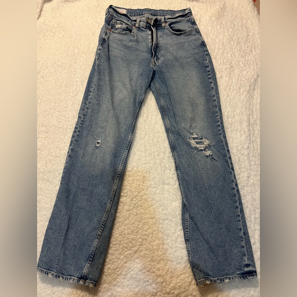 GAP Light Blue Distressed Straight Leg Jeans